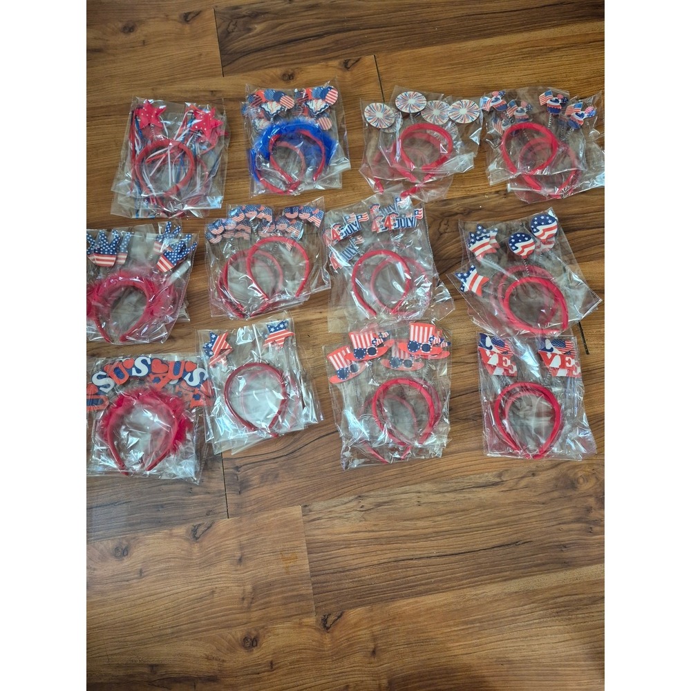 36 Fourth of July Headbands 12 Different Designs 3 Each USA Red Blue White s31